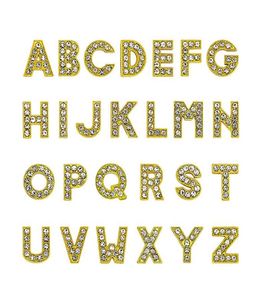 1300pcslot az Gold Color Full Rhinestone Slide Letter 8mm DIY Charms Alphabet Fit para pulseira de couro de 8 mm keychains4842650