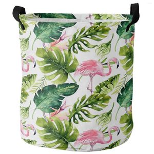 Laundry Bags Tropical Palm Tree Flamingo Dirty Basket Foldable Waterproof Home Organizer Clothing Children Toy Storage