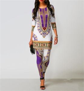 DRS Africano para Mulheres 2020 Notícias Top Pants Suit de Dashiki Prind Rousy Robe Robe Africaine Bazin Moda Clothing T2006301961271