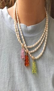 Hänghalsband trenda godisharts Gummy Bear Pearl Choker Beaded Necklace For Women Colorful Transparent Cartoon Charm Girls Je9978249