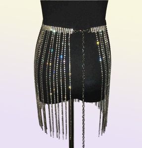 Glitter Rhine Long Tassel Jewel Skirts Crystal Diamonds Fringe Adjustable Sexy Women Summer Beach Bikini Mini Skirt T2208196842347