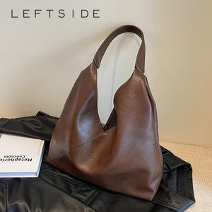LEFTSIDE Fashion Design läder axelväska för kvinnor tenderar kvinnliga enkla stora underarmshobo -väska handväskor och plånböcker 240402
