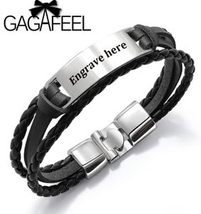 GaGafeel 4 Cores Grave personalizado Bangle para homens Punk Multilayer Bracelet Bangle de couro de aço inoxidável PU Especial para Male266258619