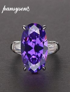 PANSYSEN Fine Anniversary Amethyst Ring 925 Sterling Silver Oval Ruby Emerald Finger Rings For Women Fashion Jewelry Accessories 35445255