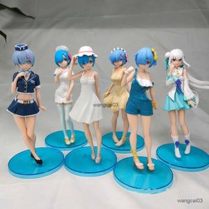 Action Toy Figures 6pcs/set Rem Anime Figure Starting Life in Another World Stewardess Uniform Nurse Uniform Angel Model PVC Toys Doll