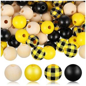 Wood Round Beads,Wooden Craft Bead Smooth Wooden Bead Painted Large Hole Loose Beads,Wood Spacer Bead For Home Decor