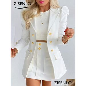 Tvådelklänning Spring Autumn Fashion Leisure Suit Set för kvinnor Blazer och kjol Ladies 2 Blazers Elegant Womens S 221122 Drop Deliv DHQ1R