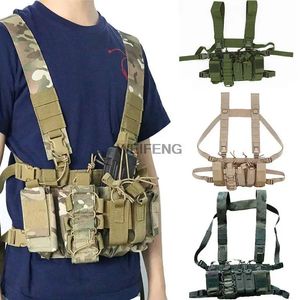 Saco de plataforma tática do peito Molle Airsoft Military Colet com revista Pouch Holster Hunting Funcional de duas maneiras Walkie Talkie Holder 240408