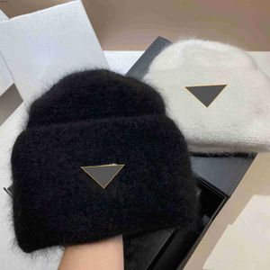 Beanie/Skull Caps Winter thickened double hemmed rabbit hair knitted hat Northern Europe warm ear cap Paris inverted triangle woolen hat ladyL240413