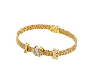 Großhandel- Europäische Anpassungen für Perlen Silberarmbänder für Stil Armband Schmuck Frau Mesh Clip Charm Reflexion Crown Clip7310532