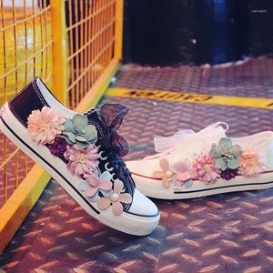 Casual Shoes Handmade Flower Women Sweet Princess Canvas Students White Woman Sneakers Zapatos De Mujer