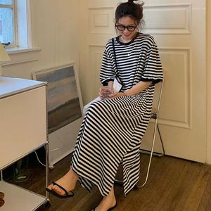 Party Dresses 2024 Fashion Casual Blue White Striped Lazy Skirt Long Belly Cover Slim Dress Women Y2k Harajuku Summer Loose Trend Tshirt