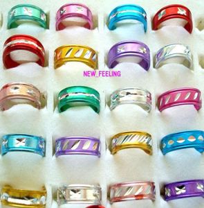 Wholesale 100pcs/lot Fashion mixed Colors Round Colorful Plated Aluminium Rings mix Size for Jewelry Rings Low Price7879446