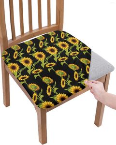 Chair Covers Sunflower Texture Black Retro Seat Cushion Stretch Dining 2pcs Cover Slipcovers For Home El Banquet Living Room