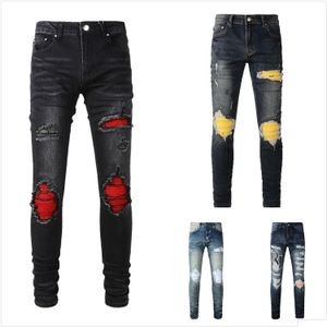 Mens Jeans Designer för högkvalitativ Fashion Cool Style Luxury Pant Död Rippad Biker Black Blue Jean Slim Fit Drop Delivery Apparel C DH4YQ