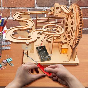 3D Puzzle de madeira brinquedo elétrico rolamento trilhas de madeira Puzzle de madeira Toy para adultos crianças DIY DIY FESTO DESENHO EDUCACIONAL DOENTE