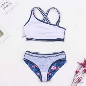 İki parçalı flamingo baskı genç çocuklar bikini set yeni bandaj çocukları mayo yaz bebek çocuklar iki parça mayo biquini infantil