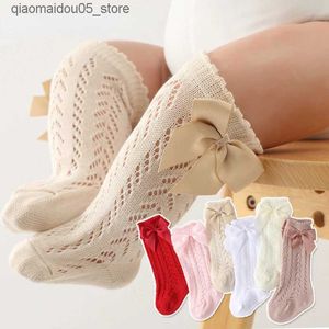 Kids Socks Summer baby girl socks childrens bow stockings childrens knee high soft cotton mesh Spanish style hollow lace inventory 0-12 months Q240413