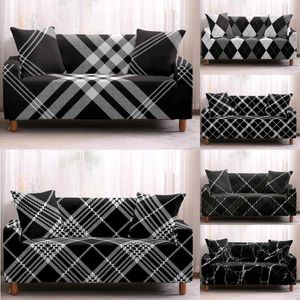 Stol täcker svartvitt geometri rutig soffa täckning slipcovers stretch vardagsrum soffa handduk 1/2/3/4-sits