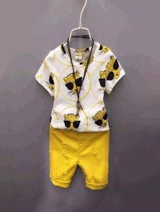 Erkek Giyim Setleri Çocuklar Takım Çocuklar Bebek Giysileri Giymek Çocuklar039S Yaz Kısa Kollu Tshirtler Leopar Baskı Deliği Pantolon Shor9266595