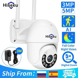 IP -камеры Hiseeu 4K 8MP PTZ Wifi Smart Camera 5x цифровой Zoom Human Detect Auto Breement Wireless CCTV -виде видеонаблюдения IP -камера 24413