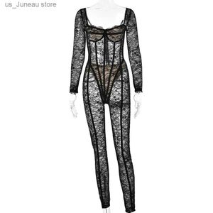 Damen -Jumpsuits ROMPERS GTPDPLLT SHR LACK BODYCON Overalls für Frau Langes Slve Sexy Dessous Outfit Herbst Winterclub Outfits für Frauen ROMPERS 1 T240415