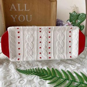 Plates Embossed Knitting Plate Creative Ceramic Tableware Santa Claus Scarf Decoration Christmas Dinnerware 13.5 Inch