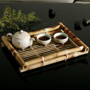 Tea Trays Japanese Cuisine Plate Sushi Bamboo Woven Tray Rectangular Fruit Meal Basket Vegetable