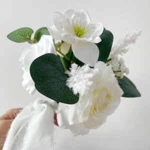 Decorative Flowers Fake Flower With Satin Ribbon Bouquets Mini Simulation Creative DIY Silk Cloth Bride Bridesmaid Wedding Holding