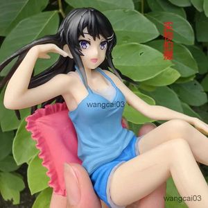 Action Toy Figures 9cm Sakurajima Mai Anime Figur PVC Sitting Posture Home Clothes Blue Suspenders Shorts Model Action Figur Toys Collection