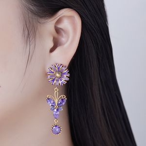 Luxury Zircon Butterfly women earring Austrian Crystal Elegant Style Accessories Enamel Earrings DJ-02a