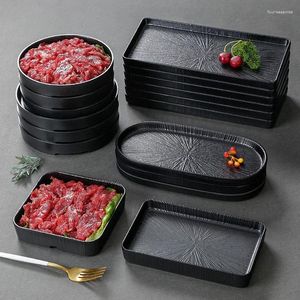 Talerze Melamina Czarna obiad zagęszona sushi imitacja porcelanowa potrawy barbecue Domowe podajanie tacki domowe zastawa stołowa