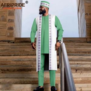 Herren Traursuits afrikanische Anzüge für Männer Stickereien Hemd Hosen und Stammeshut Set Dashiki Outfits Traditionelle Kleidung Hochzeit 2416028