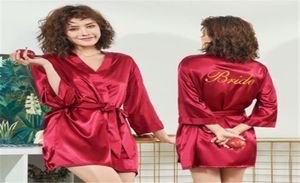 Women039s Satin Wedding Kimono Bride Bridesmaid Gold Robe Sleepwear Bride Robes Pajamas Bathrobe Nightgown Spa Bridal Robes Dre5840941