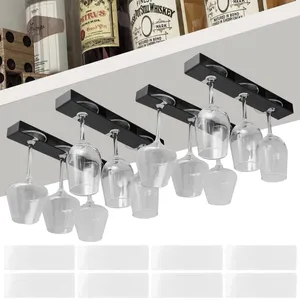 Kitchen Storage 4Pcs Wine Glass Holder Rack Under Shelf Cabinet Hold 3 Stemware Reusable Plastic Glassware Drying Hanger