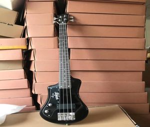 Niestandardowe 4 struny czarne Hofner Shorty Travel Bass Guitar Protable Mini Electric Bass Guitar z bawełnianą torbą klonową szyję czarny 4623786