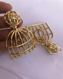 Dangle Candelier punk Camellia Luxury Vintage Gold Metal Copper Stamp Big Birdcage com brincos Drop For Women Girl Jewerly8512114