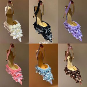 2024 New Mach Mach Slingback for Women Pointed Toe Lace Pump Crystal Wedding Shoes Spring and Summer Fashion High Heel Sandals luxury dress shoes EU35-42