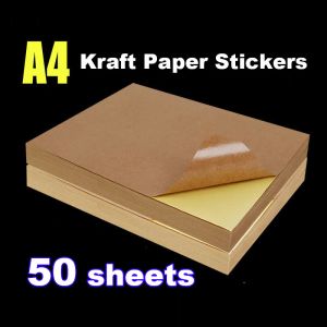 Stickers 50pcs/lot A4 Brown Kraft Paper Stickers Selfadhesive Label Printing Paper for Handwriting Inkjet Laser Printer Copier