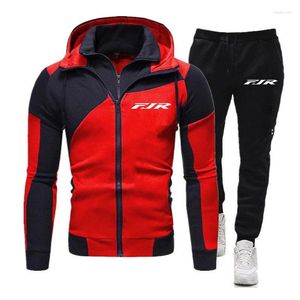 Herrspårar 2024 Män FJR 1300 Motorcykelfjäder och höst Diagonal Zip Pullover Hoodie Tracksuit Hooded Pants Sportwear Suit