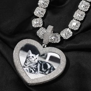 Top -Qualität Hip Hop New Big Love Heart Custom Photo Anhänger Halskette Full Iced Diamond DIY Bild Memorial Schmuck Personalisierte Geschenk Bling Cz Stone Bijoux Kragen