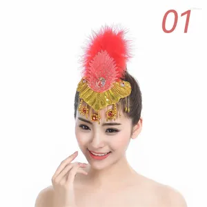 Hair Clips Women Dance cocar de cocar de palco Flor Tiara Acessórios chineses Jóias de dançarina adulta