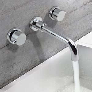 Badrumsvaskar kranar bassängen kran väggmonterad krom dubbel handtag 3 hål rostfritt stål fåfänga