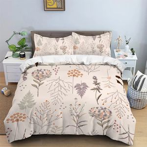 3ピースマットポリエステルファブリック寝具セット肌に優しい暖かくて快適な新鮮なベージュと植物の野生の花パターン240329