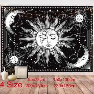 Tapisserier svart och whitetapestry sun moon tapestry vägg hängande som konst heminredning för sovrum vardagsrum sovsal