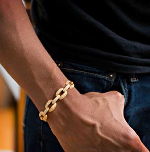 21 cm de link cubano laboratório de diamante CZ Mens Bracelet Gold Plated Iced Out Bling Cool Hip Hop Rock Boy Men Jóias Chain7998029