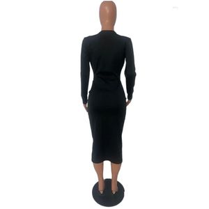 Grundläggande casual klänningar wuhe djup v-hals ruched upp hög delad bandage midi kvinnor höst vinter långärmad y party prom bodycon klänning dro dhh1o