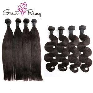 Pacotes de cabelo humano venda de negócios natural onda corporal preta e reta de cabelo cacheado de 8 a 30 polegadas Extensões de trama virgem Greatremy 3pcs/lote por atacado