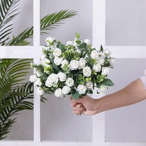 Dekoratif Çiçekler 10 Kafa/PCS Yapay Çiçek İpek Gül Beyaz Buket Düğün Masa Partisi Vazo Ev Dekor