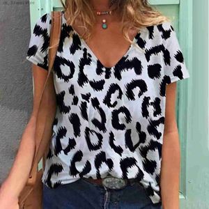 Women's T-Shirt V-Neck T-Shirts For Women 3d Leopard Print Tops Ts Casual Strt Femalewear Summer Fashion Oversized T-Shirt Lady Y2k Clothing 1 T240415